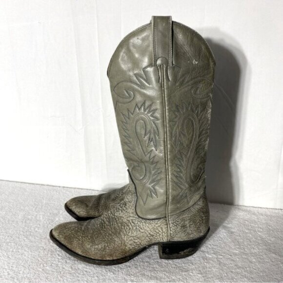 Vintage Grey Green Leather Pointed Toe Cowboy Boots 8.5 - Picture 4 of 16